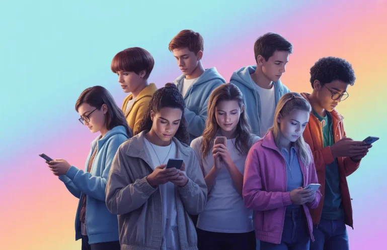 Multiple children using phones